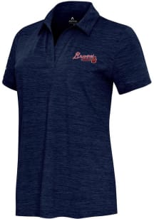 Antigua Atlanta Braves Womens Navy Blue Layout Short Sleeve Polo Shirt