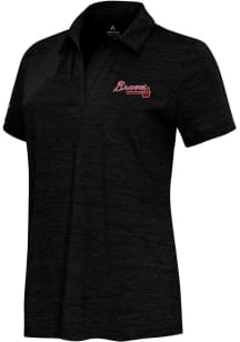 Antigua Atlanta Braves Womens Black Layout Short Sleeve Polo Shirt