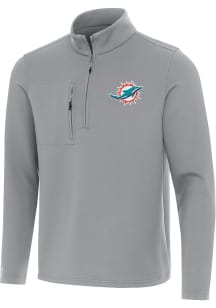 Antigua Miami Dolphins Mens Grey Insider Long Sleeve Qtr Zip Pullover
