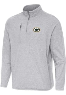 Antigua Green Bay Packers Mens Grey Certain Long Sleeve Qtr Zip Pullover