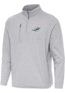 Antigua Miami Dolphins Mens Grey Certain Long Sleeve Qtr Zip Pullover