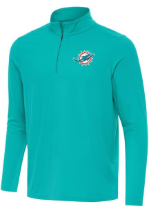 Antigua Miami Dolphins Mens Teal Intent Long Sleeve Qtr Zip Pullover