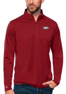 Antigua Arkansas Razorbacks Mens Red Tribute Long Sleeve Qtr Zip Pullover