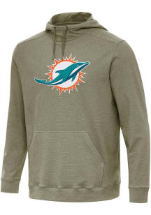 Antigua Miami Dolphins Mens Olive Full Front Cloud Long Sleeve Hoodie