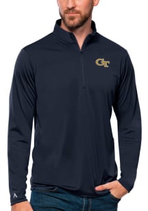 Antigua GA Tech Yellow Jackets Mens Navy Blue Tribute Long Sleeve Qtr Zip Pullover