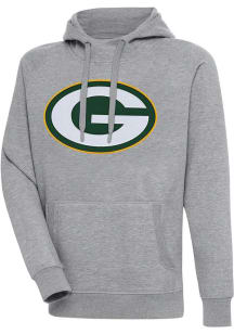 Antigua Green Bay Packers Mens Grey Full Front Victory Big and Tall Hooded Sweatshirt