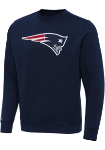 Antigua New England Patriots Mens Navy Blue Full Front Victory Big and Tall Crew Sweatshirt