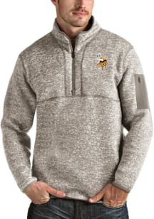 Antigua Minnesota Vikings Mens Oatmeal Fortune Long Sleeve Qtr Zip Pullover