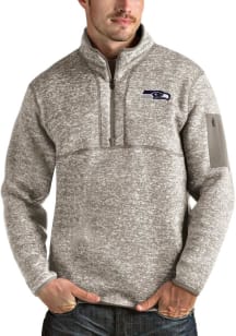 Antigua Seattle Seahawks Mens Oatmeal Fortune Long Sleeve Qtr Zip Pullover