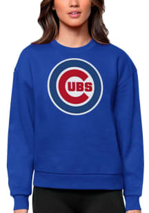 Antigua Chicago Cubs Womens Blue Full Front Victory Crew Sweatshirt