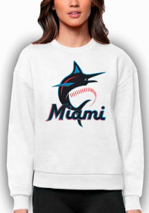 Antigua Miami Marlins Womens White Full Front Victory Crew Sweatshirt
