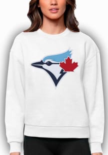 Antigua Toronto Blue Jays Womens White Full Front Victory Crew Sweatshirt