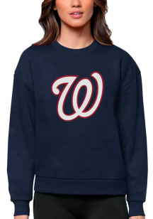 Antigua Washington Nationals Womens Navy Blue Full Front Victory Crew Sweatshirt