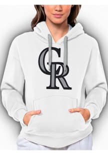Antigua Colorado Rockies Womens White Full Front Victory Hooded Sweatshirt