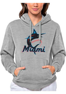 Antigua Miami Marlins Womens Grey Victory Hooded Sweatshirt