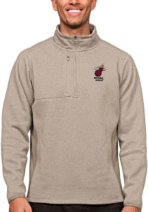 Antigua Miami Heat Mens Oatmeal Course Long Sleeve Qtr Zip Pullover