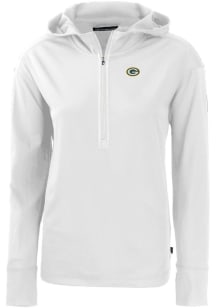 Cutter and Buck Green Bay Packers Womens White Daybreak Hood Qtr Zip