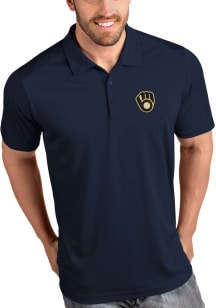 Antigua Milwaukee Brewers Mens Navy Blue Tribute Short Sleeve Polo