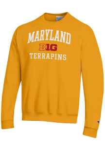 Champion Maryland Terrapins Mens Gold Big Ten Powerblend Long Sleeve Crew Sweatshirt