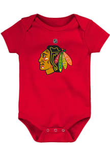Chicago Blackhawks Baby Red Primary Logo Design Short Sleeve One Piece