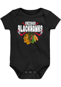 Chicago Blackhawks Baby Black Crossed in Front Design Short Sleeve One Piece