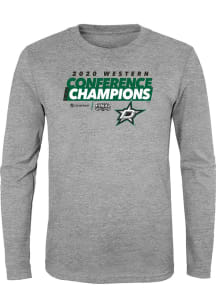 Dallas Stars Youth Grey Heather 2020 NHL Conference Champs Locker Room Long Sleeve T-Shirt