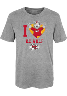 KC Wolf  Outer Stuff Kansas City Chiefs Girls Grey KC Wolf Love Mascot Short Sleeve T-Shirt