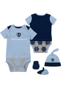 Sporting Kansas City Baby Light Blue Kicking and Running 3 PC Set Set One Piece with Bib