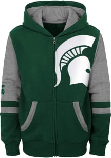Michigan State Spartans Boys Green Arena Style Long Sleeve Full Zip Hooded Sweatshirt