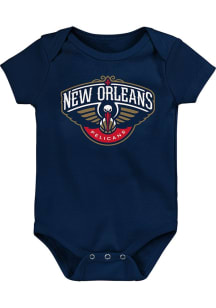 New Orleans Pelicans Baby Navy Blue Primary Logo Designed Graphic Short Sleeve One Piece