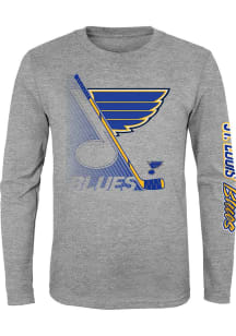 St Louis Blues Youth Grey Split Speed Long Sleeve T-Shirt