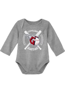 Cleveland Guardians Baby Grey Batting Time Long Sleeve One Piece