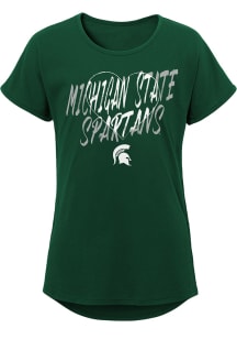 Michigan State Spartans Girls Green Slogan Heart Short Sleeve Tee