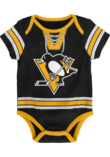 Pittsburgh Penguins Baby Black Hockey Pro Blank Design Short Sleeve One Piece
