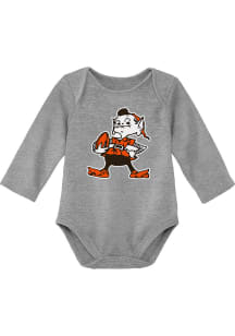 Brownie  Outer Stuff Cleveland Browns Baby Grey Brownie Long Sleeve One Piece