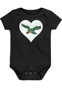 Philadelphia Eagles Baby Black Retro Heart Design Short Sleeve One Piece