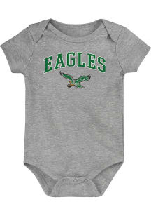 Philadelphia Eagles Baby Grey Throwback Arched Logo Short Sleeve One Piece