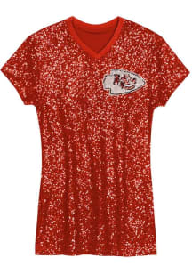 Kansas City Chiefs Womens Red Sequin Short Sleeve Dress