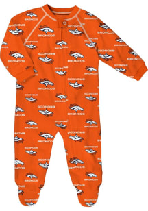Denver Broncos Baby Orange Full Print Raglan Loungewear One Piece Pajamas