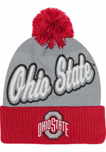 Ohio State Buckeyes Red Jacquard Cuffed Pom Beanie Youth Knit Hat