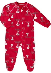 Philadelphia Phillies Baby Red Raglan Zip Up Loungewear One Piece Pajamas