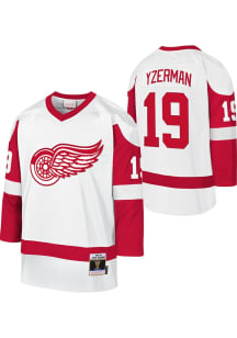 Steve Yzerman  Detroit Red Wings Youth White Blue Line Retired Hockey Jersey