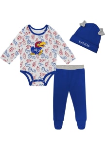 Kansas Jayhawks Infant Blue Little Champ LS and Hat Set Top and Bottom