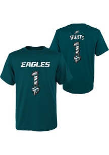 Jalen Hurts Philadelphia Eagles Youth Midnight Green Name and Number Drip Player Tee