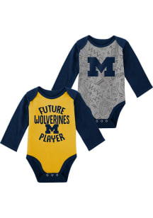 Michigan Wolverines Baby Blue Play Time 2pk LS One Piece