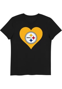 Pittsburgh Steelers Girls Black Heart Short Sleeve T-Shirt
