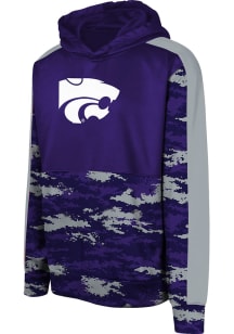 K-State Wildcats Boys Purple Pro Drill Perf Long Sleeve Performance Hooded Sweatshirt