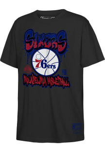 Mitchell and Ness Philadelphia 76ers Youth Black Throwies Short Sleeve T-Shirt