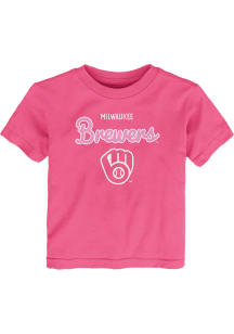 Milwaukee Brewers Girls Pink Big Game Short Sleeve T-Shirt