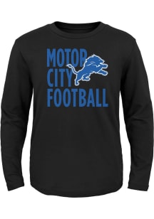 Detroit Lions Youth Black Motor City Football Design Long Sleeve T-Shirt